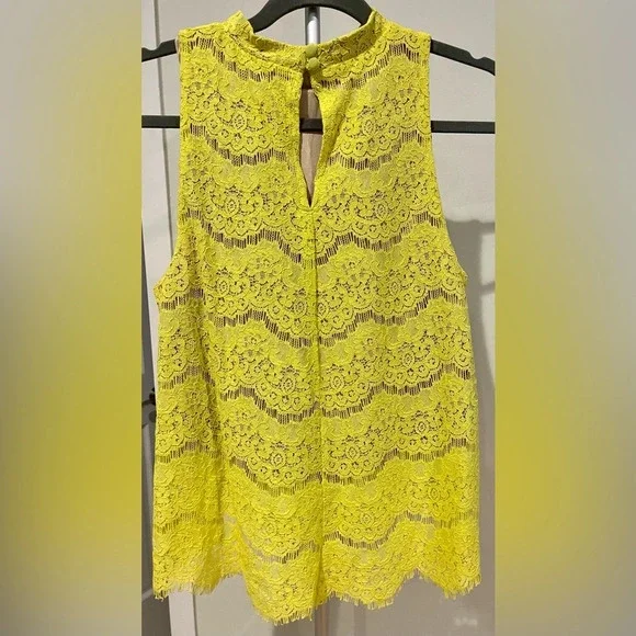 Women’s Pins And Needles Neon Yellow Tank With Lace Overlay Size large. - Picture 2 of 6
